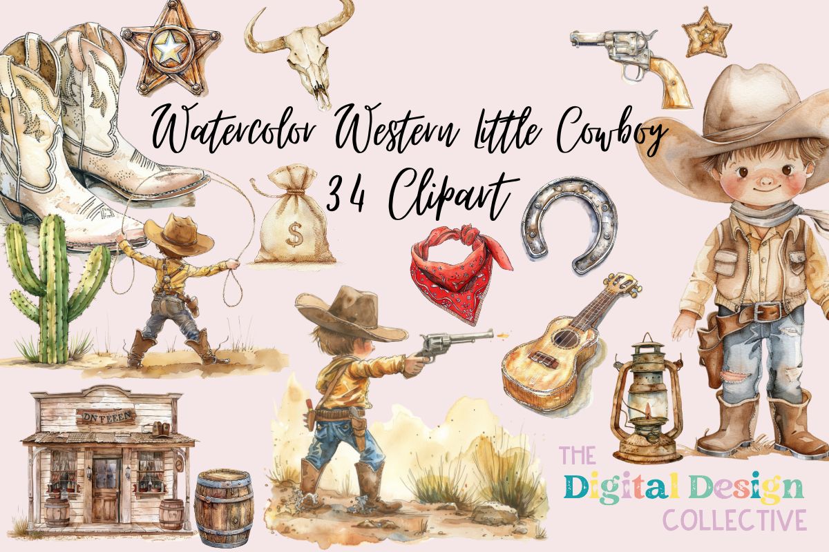 Watercolor Western Boy Clipart Bundle