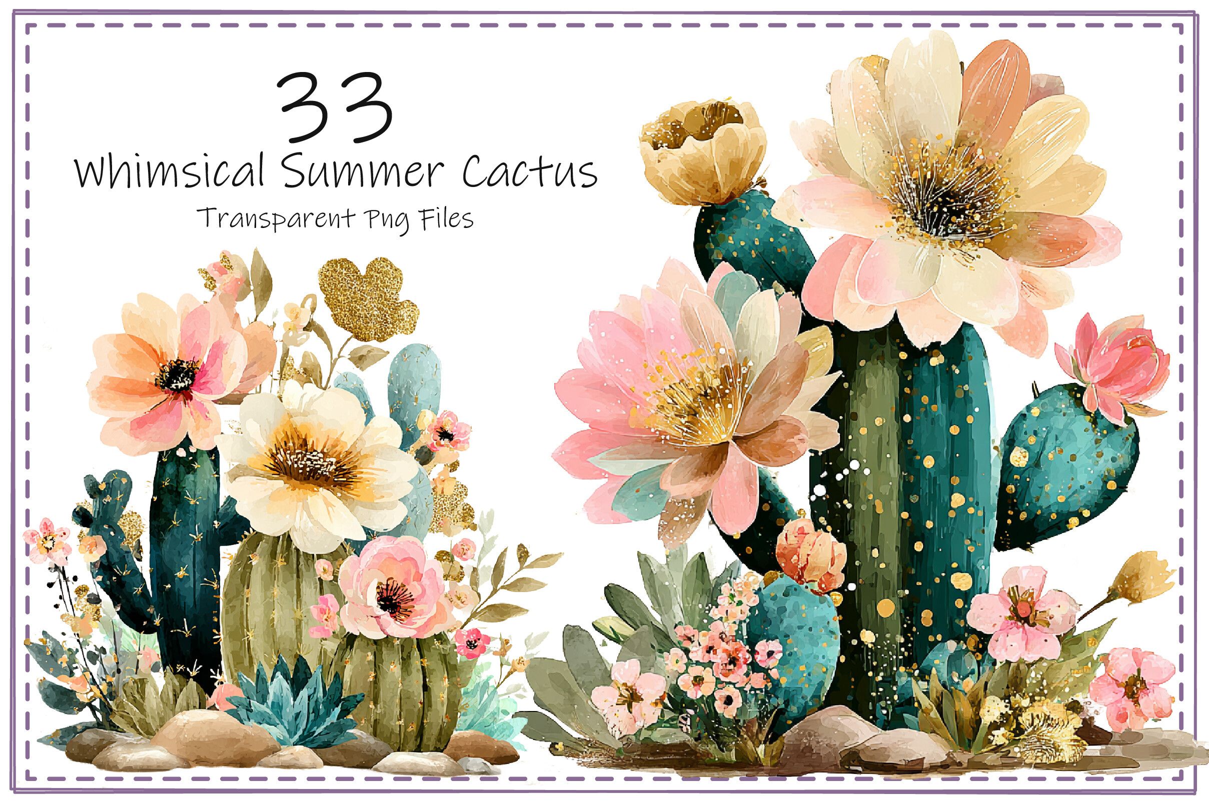 Whimsical Summer Cactus Clipart Bundle