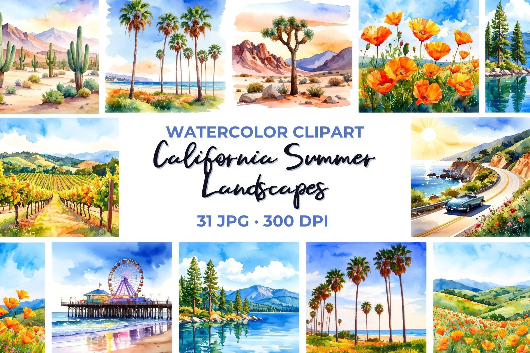 California Clipart Landscapes Watercolor