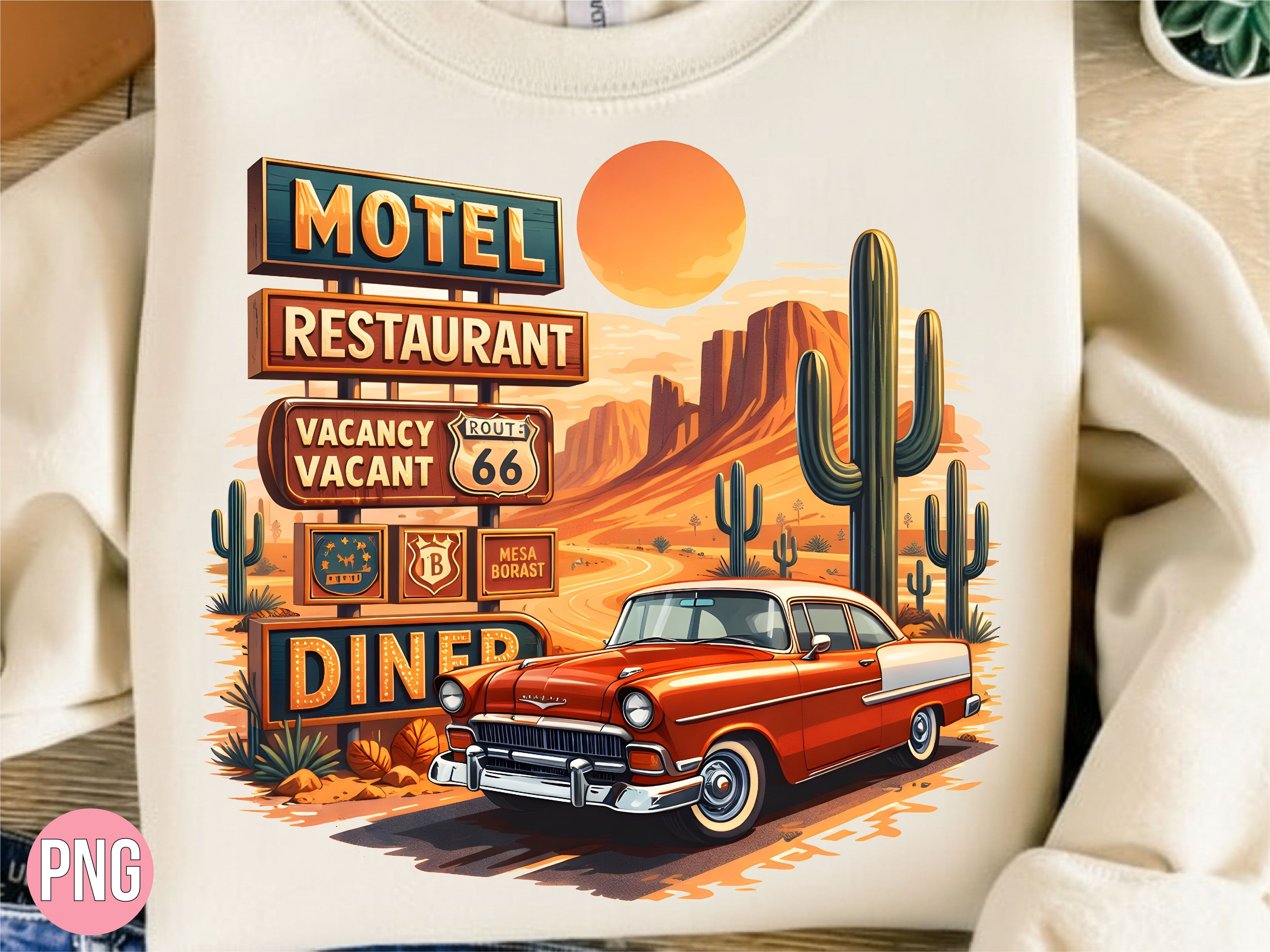 Retro Route 66 Desert Classic Car PNG