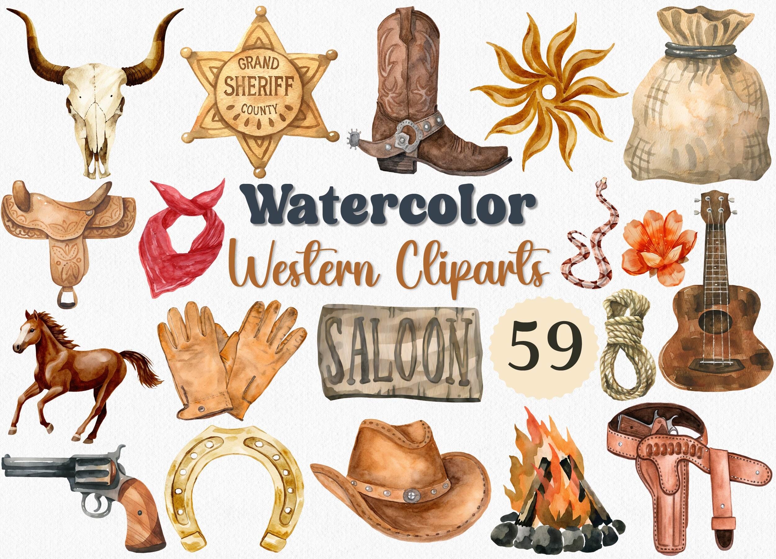 Watercolor Western Clipart, Cowboy Png